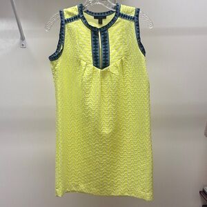 J. Crew Neon Yellow Dress with Blue Geometric Trim